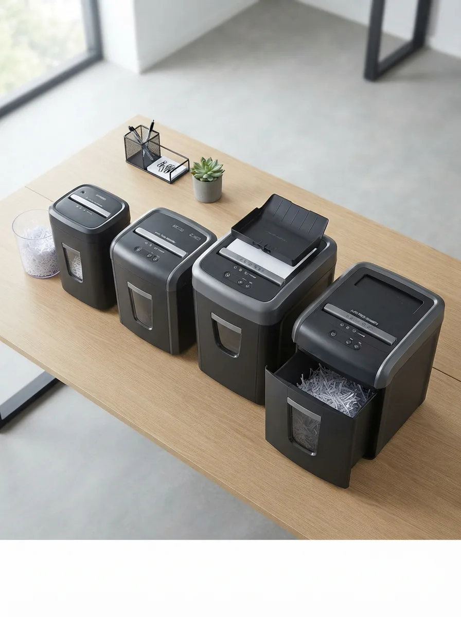 A selection of TRU RED paper shredders for different home and office needs